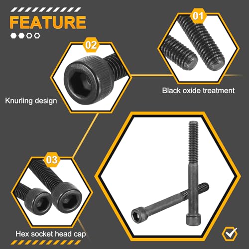 DTGN 3/8"-16x3-1/2 Socket Head Cap Screws Bolts - 10Pack - Good for Road Bicycle, Mountain Bike, Auto, Motorcycle - Carbon Steel Hex Head Metric Screws, Black - size: 3/8"-16x3-1/2"