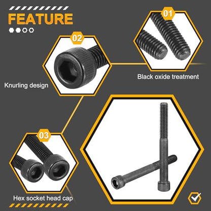 DTGN 3/8"-16x3-1/2 Socket Head Cap Screws Bolts - 10Pack - Good for Road Bicycle, Mountain Bike, Auto, Motorcycle - Carbon Steel Hex Head Metric Screws, Black - size: 3/8"-16x3-1/2"