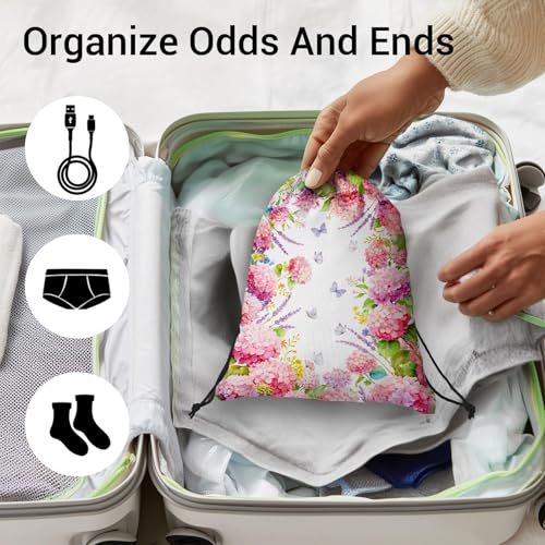 Gymnastics Grip Bag Lightweight Small Drawstring Grip Bags for Gymnasts - color: Hydrangeas Butterflies Pink