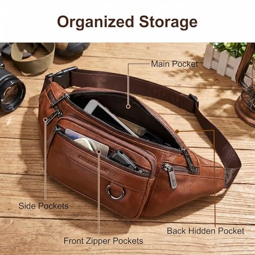 Genuine Leather Waist Pack for Men, Large Belt Bag with Adjustable Strap up to 47.2 Inches (New Brown) - color: New Brown