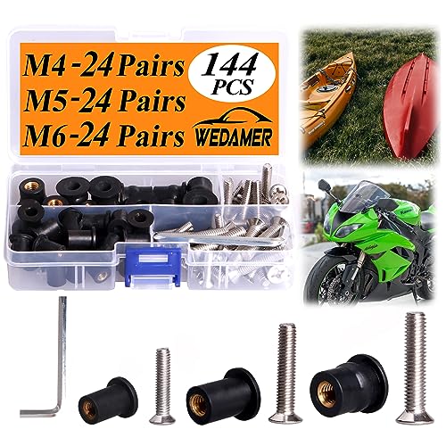 WEDAMER 72 Pairs M4 M5 M6 Neoprene Well Nuts with Stainless Steel Screw M5 Rubber Well Nuts Kayak Brass Copper Bolts Well Nut Kit for Kayak Motorcycle Boat Marine Windscreen Accessories (M4 M5 M6) - color: M4/M5/M6 Each 24 Pairs