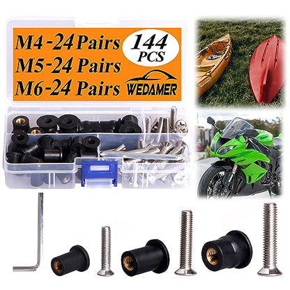 WEDAMER 72 Pairs M4 M5 M6 Neoprene Well Nuts with Stainless Steel Screw M5 Rubber Well Nuts Kayak Brass Copper Bolts Well Nut Kit for Kayak Motorcycle Boat Marine Windscreen Accessories (M4 M5 M6) - color: M4/M5/M6 Each 24 Pairs