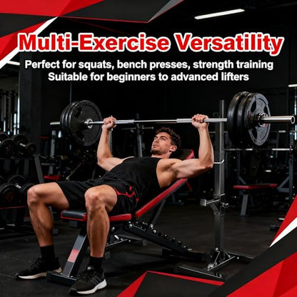JupiterForce Adjustable Squat Rack Stands, Pair of Sturdy Steel Bench Press Rack, Barbell Rack, 40''-66'' 550lbs Max Load Portable Dumbbell Racks Stands for Home Gym, Black