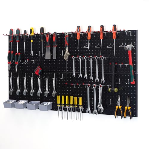 Pegboard Smith 48x24 inch Black Metal Pegboard Kit for Wall Organization with Hooks, Garage Storage Bins, and Utility Tool Board, Efficient Tool Organizer Peg Board - color: Black