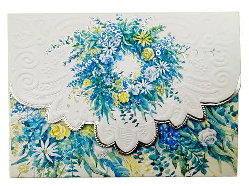 Poster Foundry Set of 3 - Blue Wreath Boxed Note Cards by Carol Wilson. 10 embossed 4x5 Die-Cut Notecards and Matching Envelopes in Decorative Gift Box with Magnetic Flap. NCP3000 - color: Floral - Blue Wreath, style: 3 gift box sets / 30 cards total
