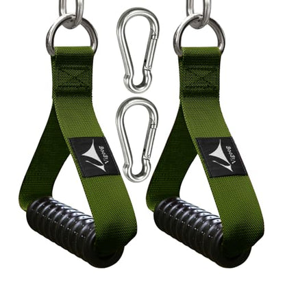 Heavy Duty Gym Exercise Handles Attachment for Cable Machine,Resistance Band,Pulley System Home Fitness Workout Equipment, with Elastic Rubber Grip and 2 Large Carabiners - color: Military Green xw