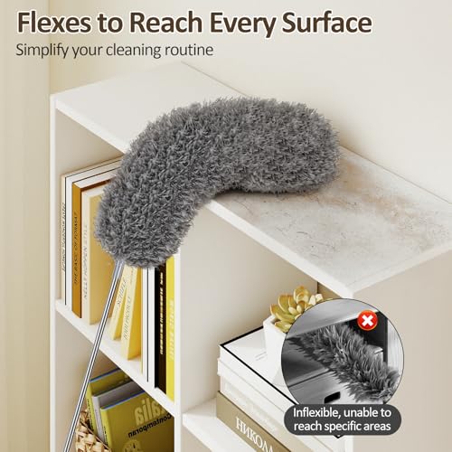 Extendable Feather Duster, Microfibre Dusters for Cleaning, Washable Long Handled Duster with 40-240 cm Telescopic Pole and Groove Brush, for High Ceilings, Household, Cars