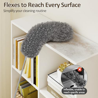Extendable Feather Duster, Microfibre Dusters for Cleaning, Washable Long Handled Duster with 40-240 cm Telescopic Pole and Groove Brush, for High Ceilings, Household, Cars