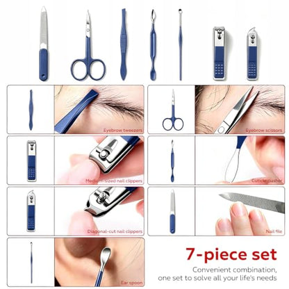 Manicure Set Nail Clippers Grooming Kit with Travel Case, Personal Care Tools Birthday Fathers Mothers Day Gifts for Men Women (Blue) - color: Blue