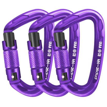 UIAA Certified Professional Heavy Duty Large Locking Carabiner Clips Climbing Carabiner 25kN Auto Locking Carabiner for Rock/Ice Climbing Rappelling Rescue Swing etc, D Shaped