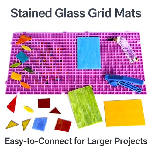 12"x12"Stained Glass Cutting Mat, with Rubber Pads, Breaker Ball & Non-Slip Grip Rings, Modular Stained Glass Grid Mat (Purple-1 Pack)