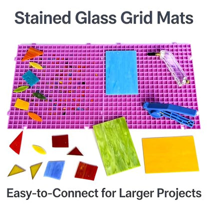 12"x12"Stained Glass Cutting Mat, with Rubber Pads, Breaker Ball & Non-Slip Grip Rings, Modular Stained Glass Grid Mat (Purple-1 Pack)