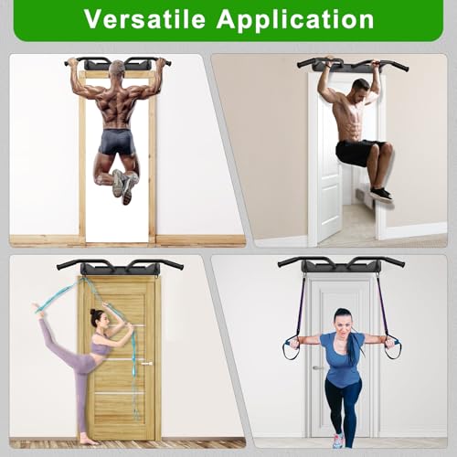 SELEWARE Heavy Duty Welded Pull Up Bar Wall/Joist/Ceiling Mount Chin Up Bar | Multifunctional Pull-up Bars w/Resistance Band Hooks for Home Gym Strength Training, Sturdy Steel Construction Support 500 lb - color: D1: Black Wall Mount Pull Up Bar