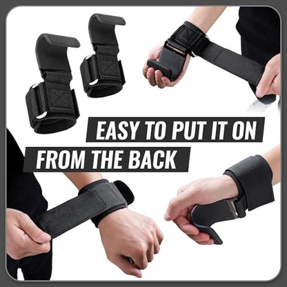 Leikefitness Weight Lifting Hooks for Men & Women (Pair) | 8mm Thick Wrist Padding, Lifting Grips for Powerlifting, Shrugs, Rows, Weightlifting & Gym Workouts