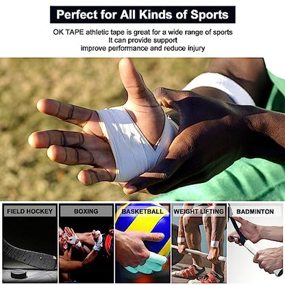 OK TAPE Athletic Sports Tape Bulk（32-Rolls - 480yds Very Strong Tape for Athlete & Sport Trainers & First Aid Injury Wrap, Perfect for Fingers Ankles Wrist on Bat, Hockey Stick - White - size: 1.5" x 15yards - 32 Rolls