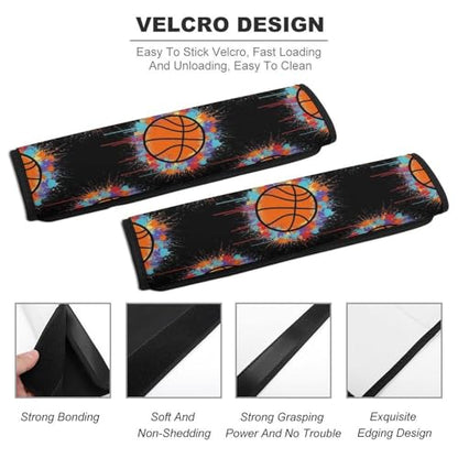 1 Pair Universal Soft and Comfortable Seat Belt Shoulder Pad for Kids, Stroller Pushchair High Chair, Black Basketball Paint Shoulder Protector, Anti-Slip Pad - color: Pattern 243