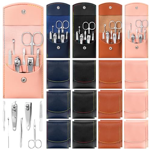 Lasnten 24 Set Valentine Manicure Set Bulk Nail Clippers Grooming Nail Kit Stainless Steel Professional Pedicure Tools Kit with Travel Case for Men Women Valentine's Day Gift(7 in 1,Fresh Colors) - color: Fresh Colors, size: 7 in 1