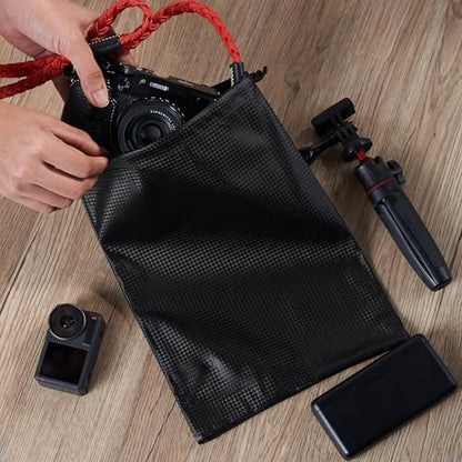 PALTERWEAR Tech-Weave PU-Coated Drawstring Bags (Set of 5) Water-Resistant, Directional-Stretch Travel Organizers for Gym, Beauty, Tech Gear - Strong Wipe-Clean (Black 3D, 7 x 9 In) - size: 7 x 9 Inch