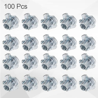 HARFINGTON M6x11mm T-Nuts 4 Pronged Tee Nut 0.69" x 0.43" Fully Thread Carbon Steel Inserts for Wood, Rock Climbing Holds, Cabinetry, Furniture 100pcs - size: M6x11mm, 17.5mm