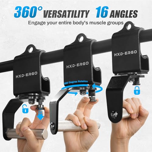 HXD-ERGO Rotating Pull-Up Handles-Ergonomic Exercise Handle for LAT Pulldown Attachments/Seated Rows/Barbell Handles -Quick Attachment to Bar for Strength Training Workout - color: Black-Fixed rotation