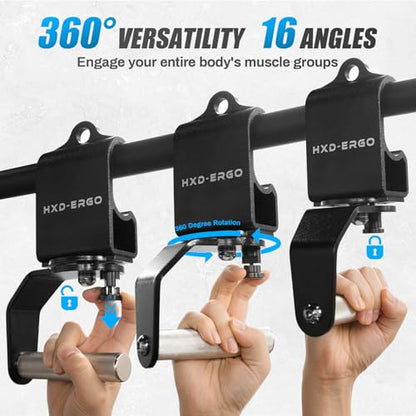 HXD-ERGO Rotating Pull-Up Handles-Ergonomic Exercise Handle for LAT Pulldown Attachments/Seated Rows/Barbell Handles -Quick Attachment to Bar for Strength Training Workout - color: Black-Fixed rotation