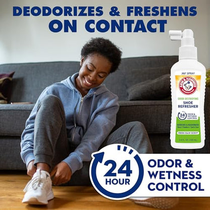 Arm & Hammer Shoe Refresher & Deodorizer Spray, Fresh Rain, 3.4 oz | Aerosol-free shoe deodorizer spray for sneaker odor and wetness control; Fresh Rain scent for everyday footwear - size: 3.4 Ounce (Pack of 1)