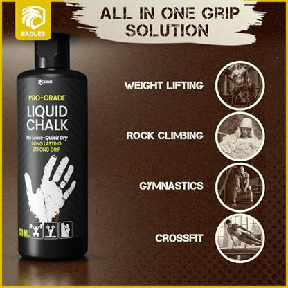 EAGLES Pro Grade Gym Liquid Chalk 60, 120 or 280ml Mess-Free Chalk for Weightlifting, Gymnastics Rock Climbing, Pole Grip, Sports Dries in Seconds - Sweat-Resistant and Long Lasting - style: 120ml