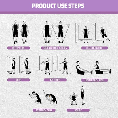 VEICK Resistance Bands with Handles, Ankle Straps, Door Anchor | Accredited Lab Certified, 100% Natural Latex, Cushioned Handles, Versatile for Yoga, Pilates, Strength, Home Gym - color: Purple 150LBS