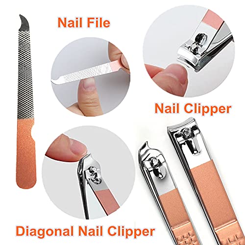 QURIPE 7pcs Manicure Set, Nail Clippers Kit, Stainless Steel Manicure Kit, Nail Clipping Tools Portable Travel Grooming Kit, The Best Gift with Luxurious Case(Rose Gold) - color: Rose Gold