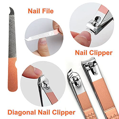 QURIPE 7pcs Manicure Set, Nail Clippers Kit, Stainless Steel Manicure Kit, Nail Clipping Tools Portable Travel Grooming Kit, The Best Gift with Luxurious Case(Rose Gold) - color: Rose Gold