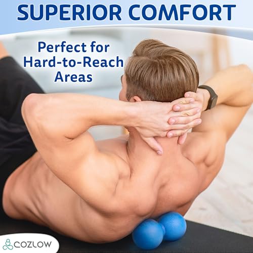Peanut Massage Ball - Solid TPE - Deep Tissue Pain Relief - Blazing Blue | Cozlow 5" ultra firm double lacrosse massage ball, trigger point roller for mobility, acupressure tool for myofascial release