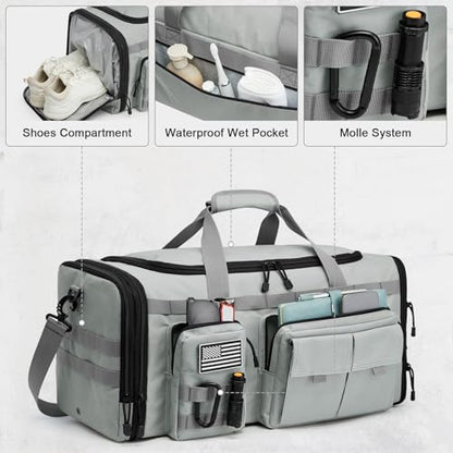 G4Free 3-in-1 Expandable Duffle Bag for Travel Gym, Large Duffel Backpack | 45L to 55L, with Shoes Compartment & Wet Pocket, for Men Women, Grey - color: Grey