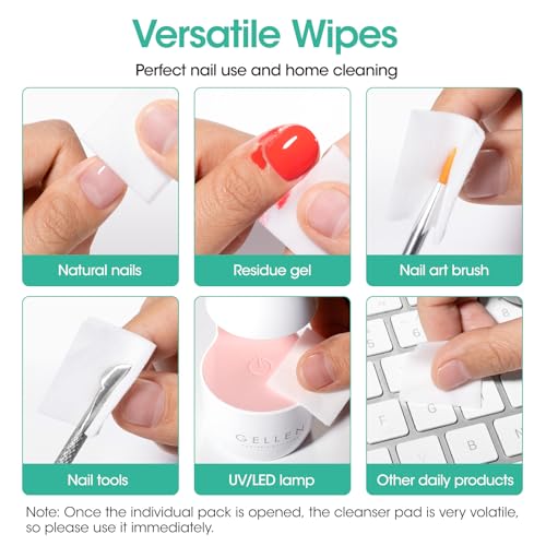 GELLEN Nail Cleanser Pads, 400 Pack Alcohol Prep Pads Individually Wrapped | Nail Cleanser Wipes Remove Tacky Residue, Lint-free Glossy Wipes for Acrylic/Builder/Gel Polish Travel for Perfect Manicure - size: 400PCS