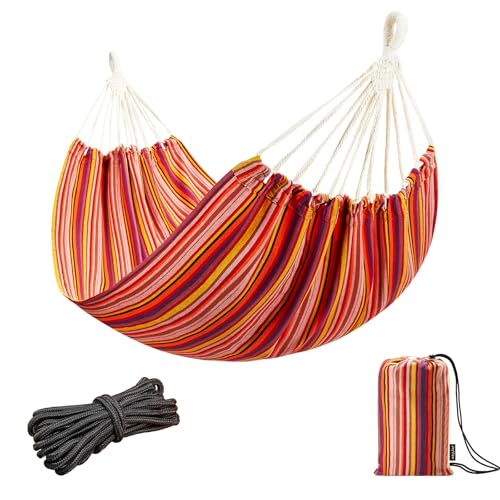 JoyView Brazilian Hammock for Single Preson Portable Hammock with Hanging Ropes & Carry Bag Large 78.8x39.4” for Patio 300LBS Capacity Perfect for Outdoor/Indoor - Red Stripe - color: Red Pinstripe