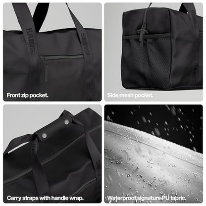 RAINS Trail Gym Bag – Waterproof Sports Duffel, Shoulder Strap, 6.9 gal | Waterproof PU gym duffel for women and men; 26 L sports bag, coated zip, mesh pocket, detachable shoulder strap