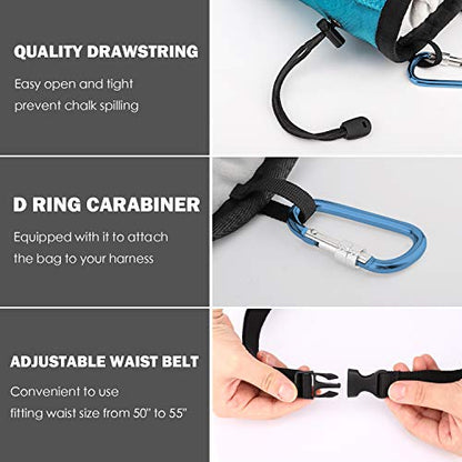 Moko Rock Climbing Chalk Bag, Bouldering Chalk Pot Bucket with Adjustable Belt & Carabiner Drawstring Climbing Gear - color: Light Blue, style: Straight Cylinder