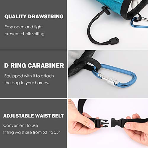 Moko Rock Climbing Chalk Bag, Bouldering Chalk Pot Bucket with Adjustable Belt & Carabiner Drawstring Climbing Gear - color: Light Blue, style: Straight Cylinder