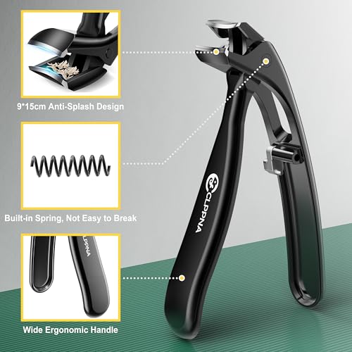 Nail Clippers for Seniors, CLPPNA Wide Jaw Fingernail Clippers and Angled Head Toenail Clippers for Thick Nail, 4 Pack Professional Nail Clippers for Men, Women&Pregnant, Black - style: Black Wide Opening & Angled Head