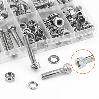 HELIFOUNER 128 Pieces M6 x 8mm /10mm /12mm /16mm /20mm /25mm /30mm, Hex Socket Head Cap Screws Bolts Washers Nuts Kit, 304 Stainless Steel - size: M6, style: Hex Socket Head Cap