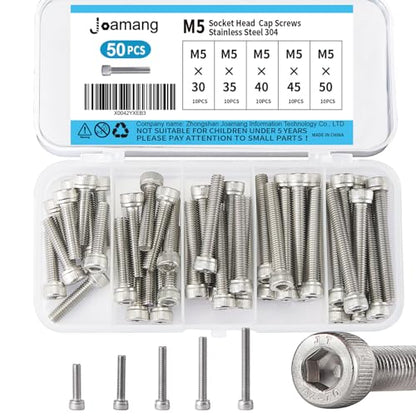 M5 x 30mm 35mm 40mm 45mm 50mm Socket Head Cap Screws Bolts, Stainless Steel 304, Metric Allen Hex Drive, Bright Finish, Fully Threaded, Assortment Kit 50PCS - size: Socket M5x30-50 mm