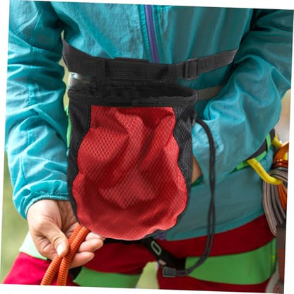 Rock Climbing Chalk Bag Waist Pouch Non-Slip Outdoor Bouldering Chalk Storage Bag for Climbers with Adjustable Belt Red Black