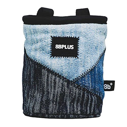 8BPLUS PROBAG - Chalk Bag for Climbing & Bouldering - Belt, Carabiner and Giftbox Included - Wide Opening - Brush Holders for Left & Right Handers - style: DENIM