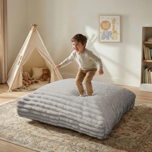 Matini Home Crash Pad - Sensory Pad with Cover Foam Blocks for Kids and Adults, Ideal Gymnastics Equipment to Jump, Play or Relax - Light Gray 48" X 48" - color: Light Gray, size: 48" X 48"