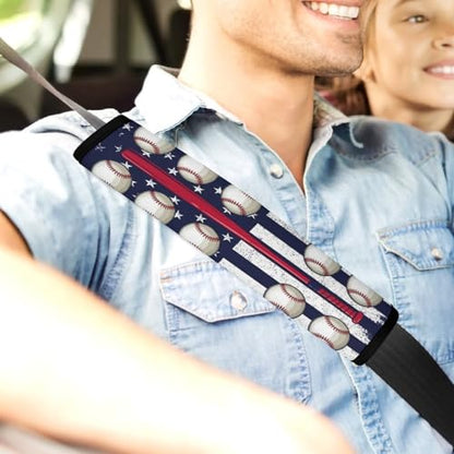 2 Pack Breathable Car Seat Straps Shoulder Pads for Adults and Children, All Vehicles, Baseball American Red Line Flag Harness Pads Strap, Pressure Relief - color: Pattern 461