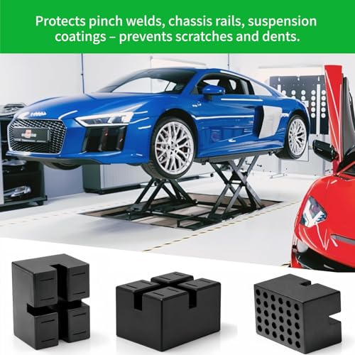 Scratch Proof 4 Pack Garage Jack Accessories, Pinch Weld Lift Pads, Universal 4x3x2.4 Slotted Frame Rail Protector, 3000 lbs Load Capacity for Auto Repair Shop Lifts, Stands and Floor Jacks - size: 4" x 3" x 2.4"