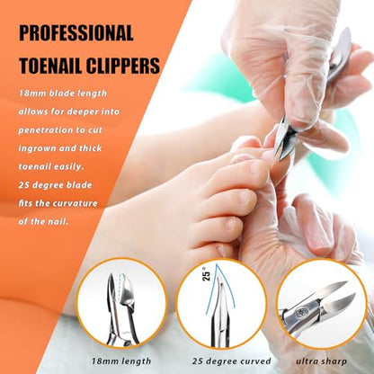 Heavy Duty Podiatrist Toenail Clippers for Thick and Ingrown Nails, Toe Nail Clippers for Men Women Seniors, Stainless Steel 2PCS - size: 2PCS