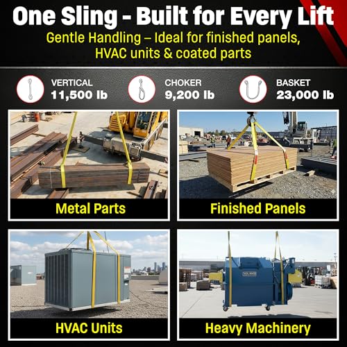 DD Sling 4 Inch x 6 Foot Nylon Lifting Sling – USA Made, 11,500 lb Vertical, 9,200 lb Choker, 23,000 lb Basket – 2-Ply Heavy Duty 900 Webbing, Type 3 Flat Eye & Eye Rigging Sling - size: 4"x6'