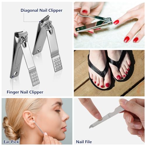 Geosar 50 Set Travel Manicure Kit Bulk Professional Nail Clippers Pedicure Nail Care Tools Grooming Stainless Steel Set with Portable Travel Case, Gift for Christmas Men Women(Black) - color: Black
