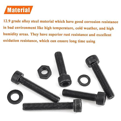 HELIFOUNER 70 Pieces M8 x 30mm /35mm /40mm /45mm /50mm, Hex Socket Head Cap Metric Screws Bolts Washers Nuts Kit, 12.9 Grade Alloy Steel, Fully Threaded, Black - size: M8 x 30/35/40/45/50mm, style: Socket Head