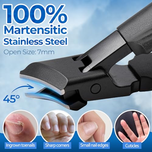 Nail Clippers Set Box, 4 Pcs-Stainless Steel Large Toenail Clippers for Thick Nails, Heavy Duty Slanted Nail Clipper with Nail File, Nail Lifter, Long Handled Fingernail Cutter for Men & Women - size: 4Pcs Nail Clippers Set-black